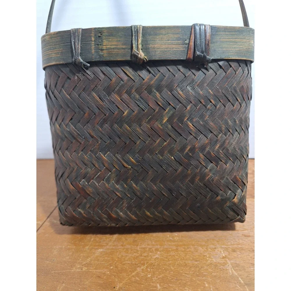 Vintage Hand Woven Bamboo Basket Wall Hanging Flower Pot Rustic Decor 18in Tall